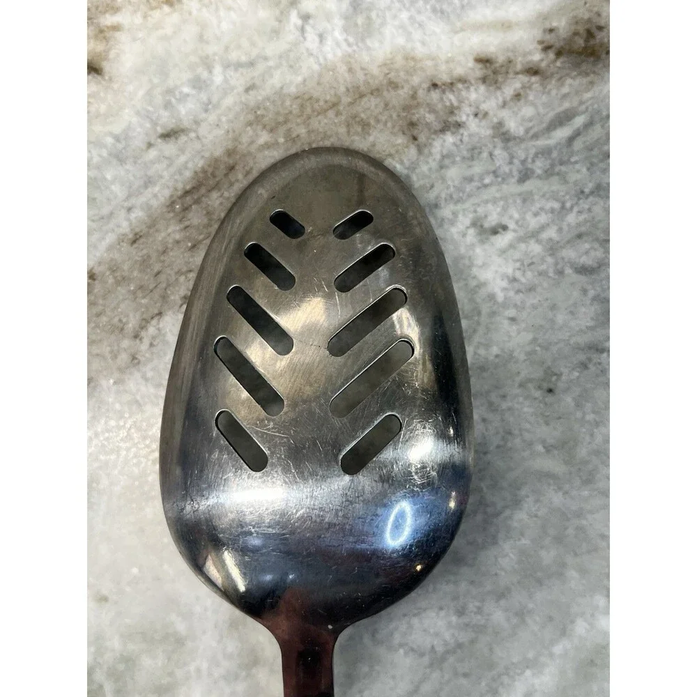 Ski & Sea Stainless Serving Slotted Spoon Black Handle 13” Japan EUC